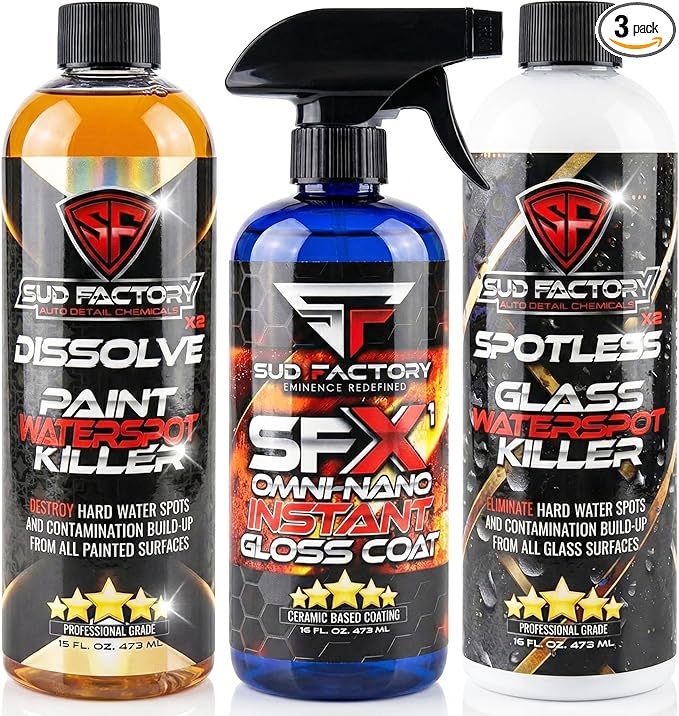 Sud Factory Ultimate Upgraded Paint Glass Water Spot &amp Stain Removers Plus Protection Coating for Cars Homes &amp Boats Bundle Of 3