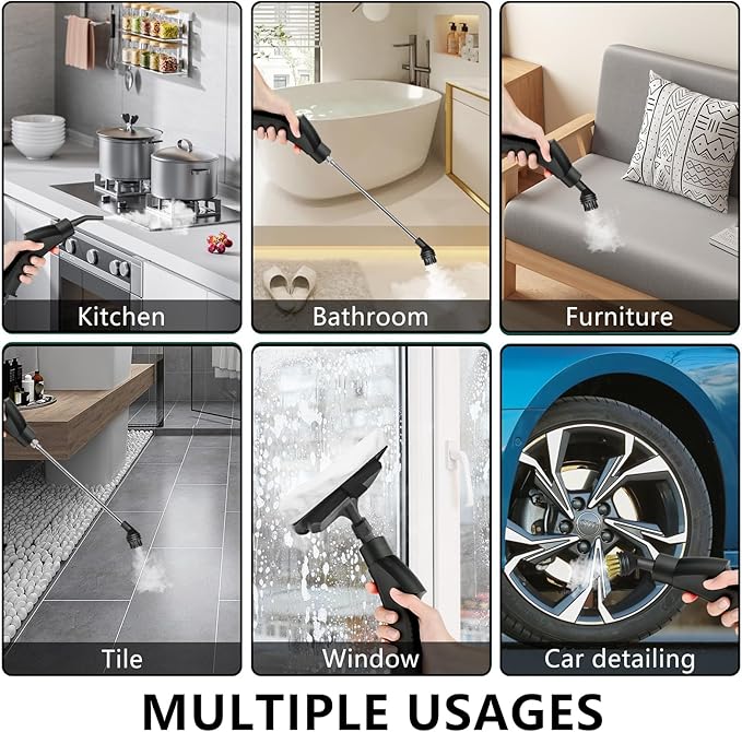 Handheld Steam Cleaner 2500W Pressurized Steam Cleaner with 3 Brush Heads Portable Steam Cleaner for Home Car Furniture Kitchen Bathroom and Wall White