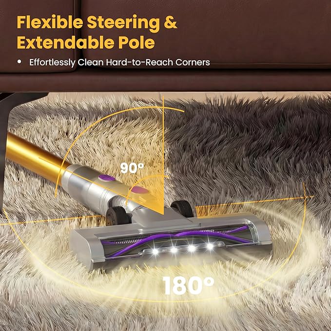 NEWBULIG Cordless Vacuum Cleaner Powerful Stick Vacuum with Flexible Steering &amp Extendable Pole3 Brush Heads 35Mins Runtime Lightweight Wireless for Hardwood Floors &amp Carpet Pet Hair Wal