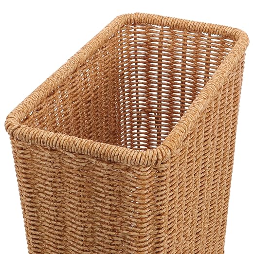 Woven Trash Can Narrow Gap Garbage Bin Simulation Wicker Storage Basket for Bathroom Kitchen Without Lid Compact Wastebasket for Home Organization
