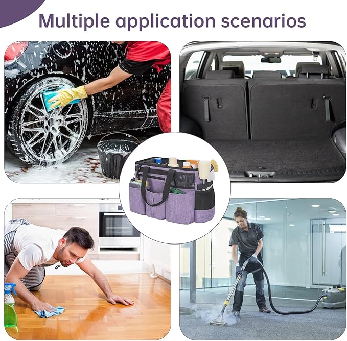 Wearable Cleaning Caddy Bag for Cleaning SuppliesLarge Capacity Cleaning Organizer Purple