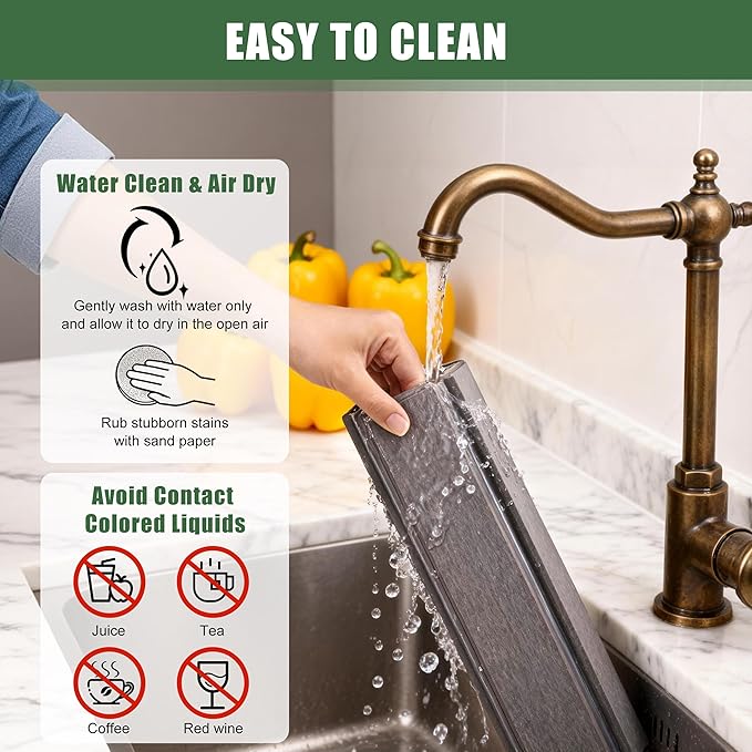 Large Stone Drying Mat for Kitchen Counter 24×16 Foldable Super Absorbent Stone Dish Drying Mat for Tableware Bottles and Cups Non Slip Diatomaceous drying matt kitchen counter (Dark Gray)