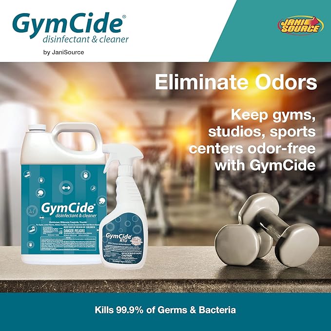 GymCide Concentrated Disinfectant &amp Cleaner For Gym Equipment Sport Helmets Yoga Mats Locker Rooms and Physical Therapy Centers Gallon (Case of 4)…