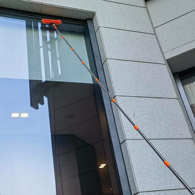 20+ Feet High Reach Dusting Kit with 3-14 ft Extension Pole //2 in 1 Window Cleaning Kit // High Ceiling Duster // Cobweb Microfiber Duster // Outdoor &amp Indoor Extendable Duster Cleaning Kit