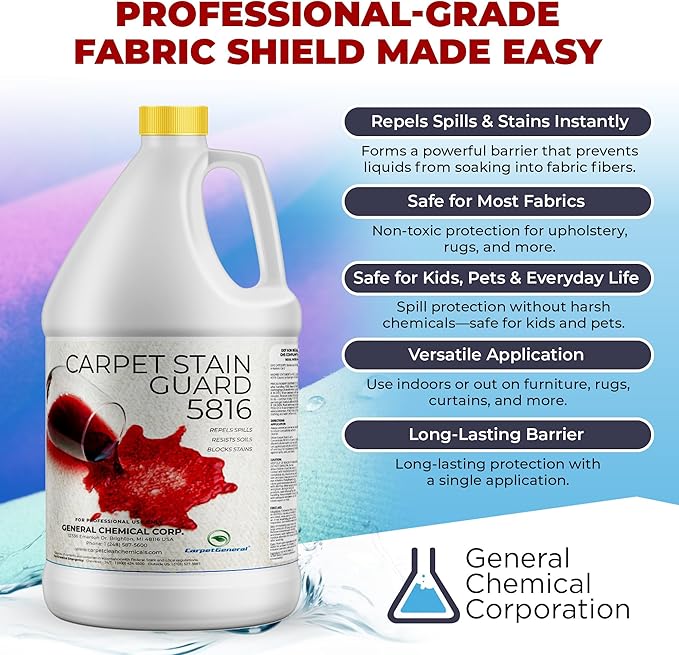 General Chemical Stain Shield Spray - Safe Fabric Protector Spritz and Stain Guard 5816 for Upholstery Carpets Rugs Drapes &amp More - Impermeable Protectant Spray for Outdoor &amp Indoor Use - 1