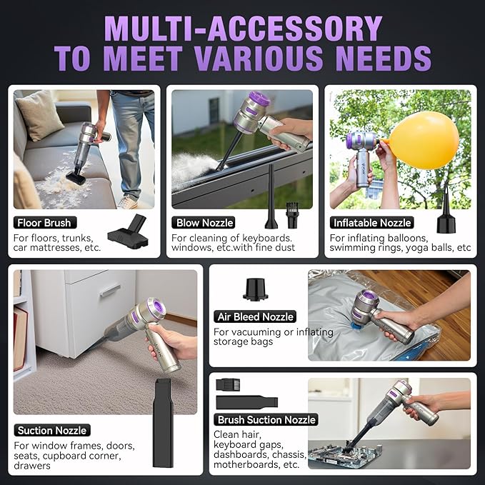 Car Vacuum Portable Cordless 18000PA High Power Mini Vacuum Cleaner Hand Vacuum Cordless Rechargeable with with Brushless Motor for Car Detailing Keyboard Cleaner Home Cleaning(Purple)