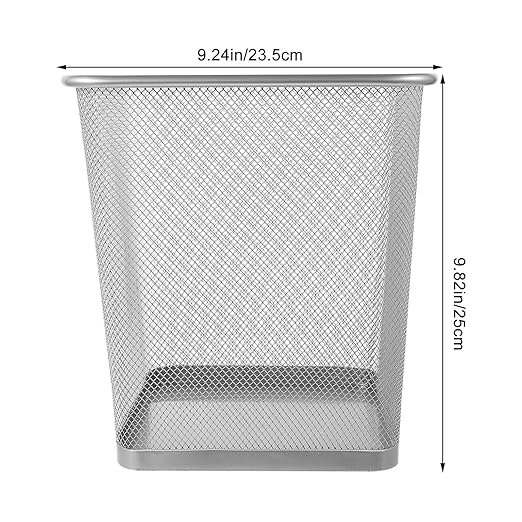Mesh Trash Can with Iron Frame Ventilated Metal Wastebasket for Home and Office Small Silver Indoor Garbage Container for Dorms Bedrooms Kitchens and Study Rooms