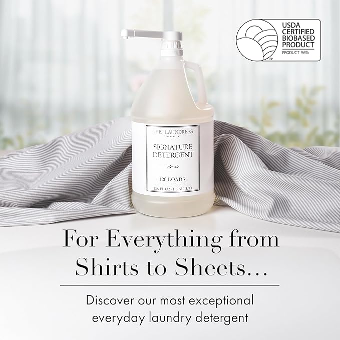 The Laundress Luxury Laundry Detergent Gallon Pump 126 Loads Scented Signature Classic Fragrance Concentrated Triple Enzyme Deep Cleaning and Targeted Stain Remover 96% USDA Biobased Product