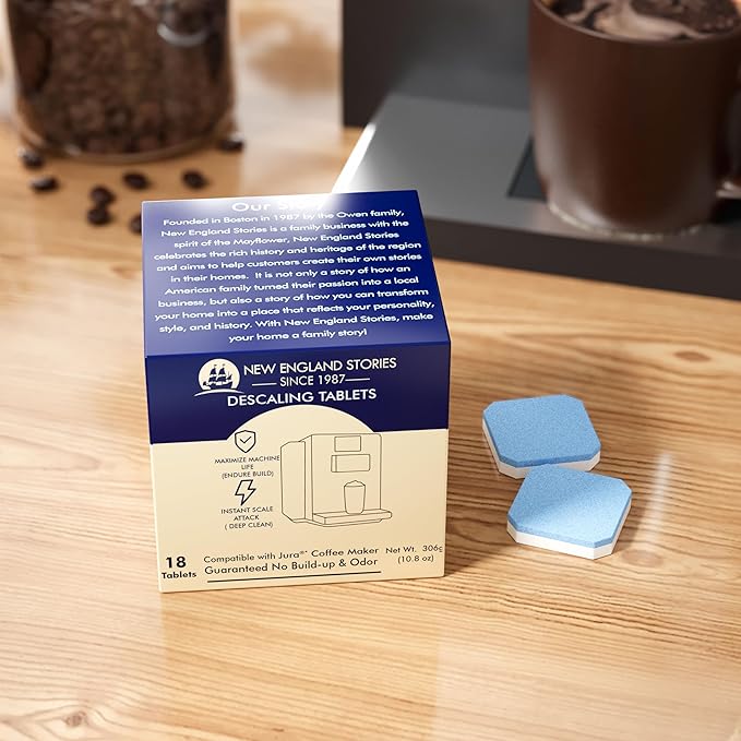New England Stories Jura Compatible Descaling Tablets 18-Pack - Remove Limescale &amp Calcium Improve Coffee Taste for Coffee Machines