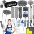 Microfiber Duster Kit 36pcs with 30 to 100 in Extension Pole and Ceiling Fan Cleaner Duster Washable and Bendable Feather Duster for Cleaning Ceiling Fans High Ceilings Blinds Grey