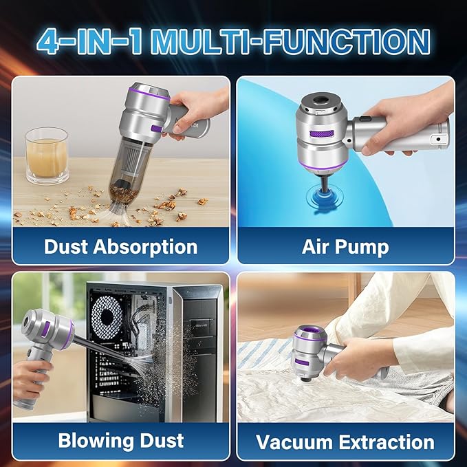 Car Vacuum Portable Cordless 20000pa High Power 4-in-1 Handheld Vacuum Cordless Rechargeable Portable Vacuum with 3 Reusable Filter Small Vacuums for Car Home Office &amp Pet(Silver Purple)