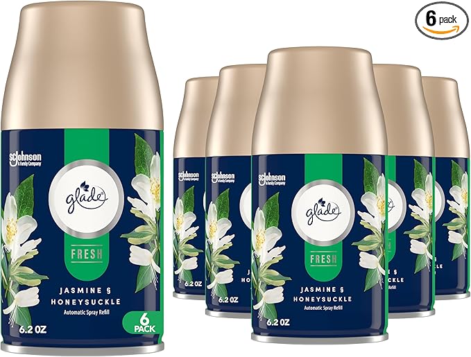 Glade Automatic Spray Refill Jasmine &amp Honeysuckle Scented Air Freshener for Home and Bathroom 6.2 Oz 6 Count