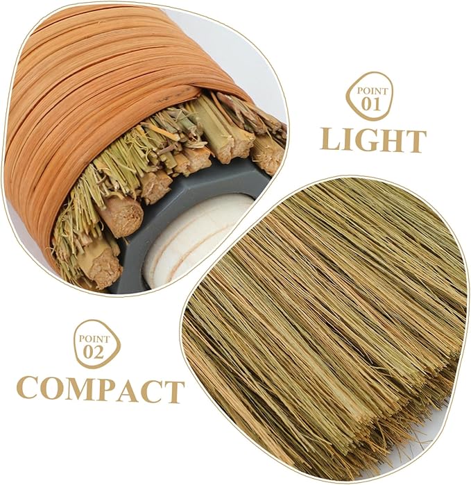 Cabilock Handmade Soft Bristle Broom Set 2pcs Detachable Natural Grass Dust Sweeping Tool for Indoor Cleaning for Living Room and Home Dust Removal