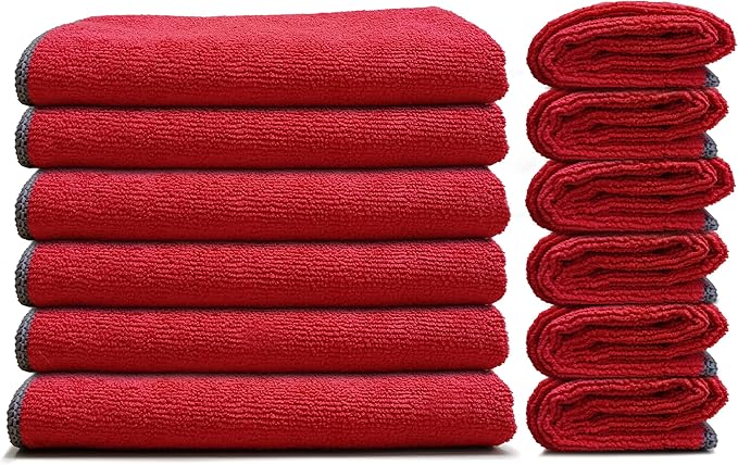 EvaClean Premium Microfiber Cleaning Cloth 16x16 - Reusable Washable Non-Scratch Microfiber Towels for Cleaning Dusting Polishing High Absorbency &amp Durability Red 12-Pack