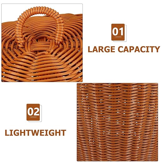 Housoutil Imitation Rattan Trash Woven Holder with Lid Handmade Round Desktop Wastebasket Brown Multi-Function Storage Basket for Home Office Bathroom Use