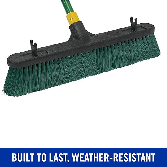 Quickie Bulldozer 18-Inch Multi-Surface Push Broom Green Heavy-Duty with Swivel Hang-Up Feature Perfect for Indoor and Outdoor Cleaning Sweeping Sidewalks &amp Warehouses