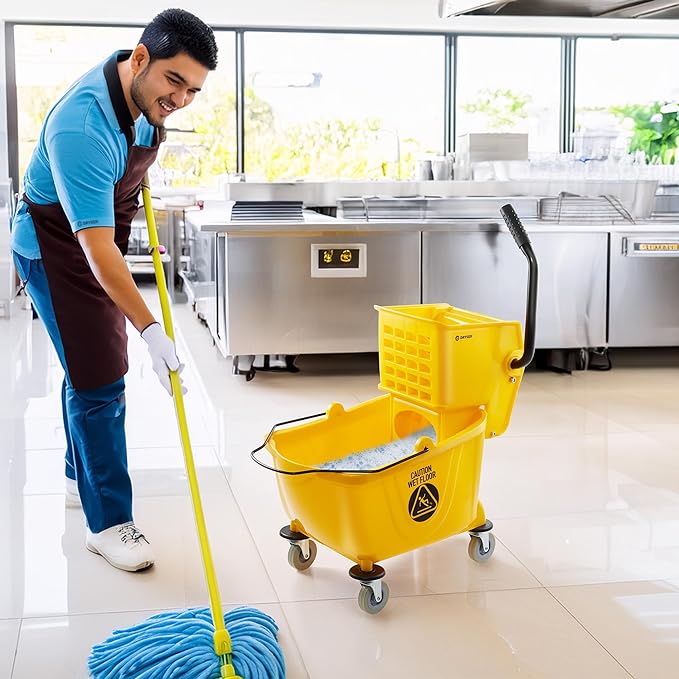 Dryser Commercial Mop Bucket with Side Press Wringer 26 Quart Yellow