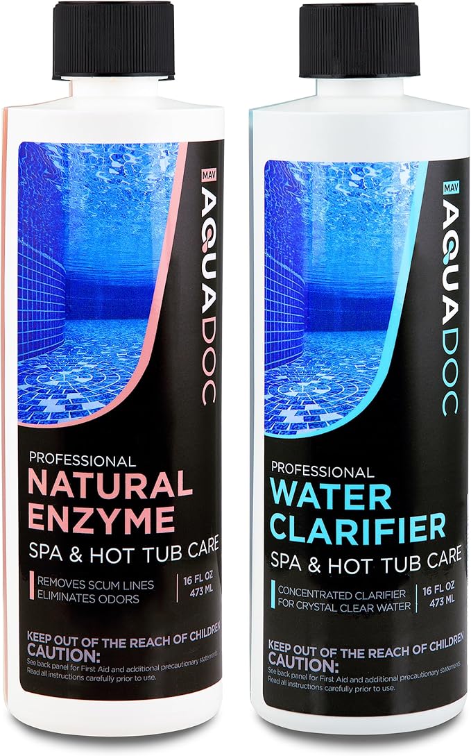 AquaDoc Spa Enzyme and Spa Clarifier Bundle - Includes 16oz Enzyme Cleaner and 16oz Hot Tub Water Clarifier - Hot Tub Chemicals Made in USA