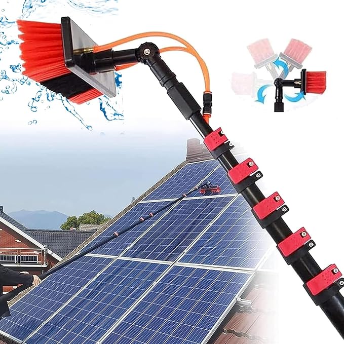 Glass Cleaning Brush Home Water Fed Telescopic Pole Kit Solar Panel Brush Rotating for Photovoltaic PanelTelescopic Window Cleaning Pole with Solar Panel Brush 23.6ft Extension Pole for Pho