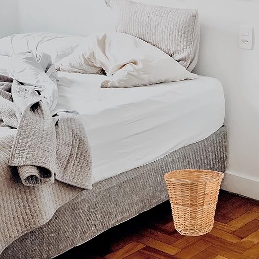 Alipis Wicker Trash Can Woven Basket Home Wastebasket Natural Rattan Pastoral Style Household Garbage Bin for Bedroom and Office Use