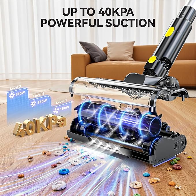 350W 40KPa Cordless Vacuum Cleaner Compatible with DeWalt 20V Battery (No Battery) 6-in-1 Self-Standing Stick Vacuum 3 Models Dual Dust Cup LED Display &amp 180° Bendable Wand