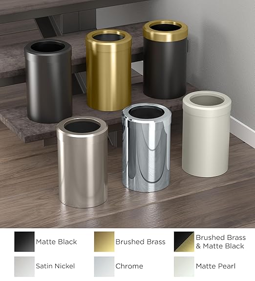 Gatco Small Bathroom Trash Can with Lid Round 3 Gallon Stainless Steel Wastebasket Under Sink Satin Nickel for Bathroom Bedroom Office (1911)