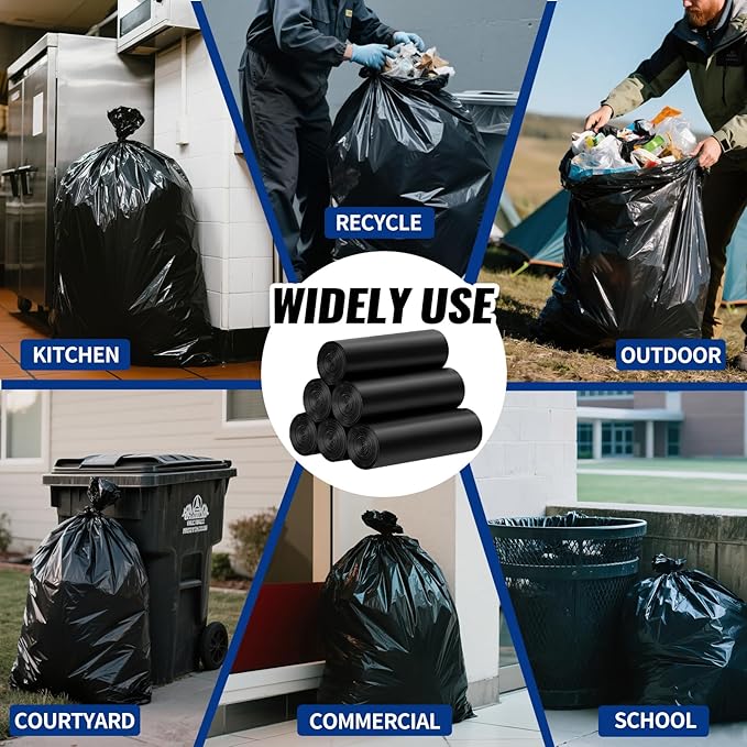 AROIC 55-60 Gallon Contractor Garbage Bags 60 Count 2 Mil Heavy Duty Large Trash Bags - Sturdy &amp Tear Resistant Black Trash Bag for Outdoor Commercial Industrial Lawn and Leaf Bags