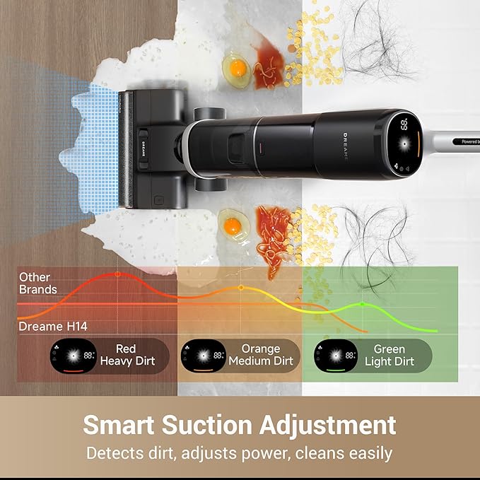 dreame H14 Cordless Vacuum Mop 180° Lie-Flat Wet Dry Vacuum cleaner 140°F Brush Washing Fast Hot Air Drying in 5Mins Smart Hard Floor Cleaner Machine with Powerful Suction Great for Sticky Messes