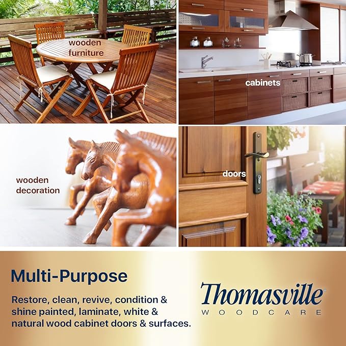 THOMASVILLE KITCHEN CABINET CREAM - Multisurface Wood Cleaner and Polish Furniture Quick Shine Restorer Protector Kitchen Cabinets Surface Cleaner House Cleaning Supplies Home Improvement 12 Oz