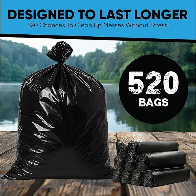 16-25 Gallon Trash Bags – Bulk 520 Count – Medium-Large Black Garbage Bags One Size Fits 16 20 25 Gal Trash Can Liners for Bathroom Kitchen Home Office &amp Commercial – Tear-Off Roll