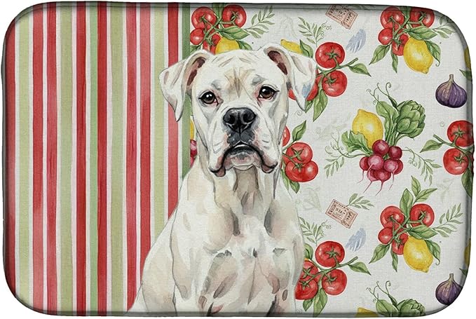 Caroline's Treasures White Boxer Vegetables Dish Drying Mat Absorbent Dish Drying Mat Pad for Kitchen Counter Dish Drainer Mat for Countertop 14 x 21 Multicolor