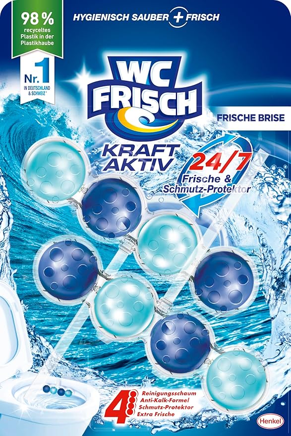 WC-Frisch Kraft Active Fragrance Rinser Fresh Breeze (2 x 50 g) Toilet Cleaner for Cleaning with Every Flush Fragrance Stones for Long-Lasting Fresh Fragrance + 50% Anti-limescale Effect
