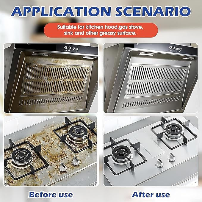 Heavy Oil Cleaner Stain Multi Purpose Cleaner for Kitchen Use Multi Surface Oil and Grease Remover for Oven Stove Range Hood Sink and Appliances (2PCS)