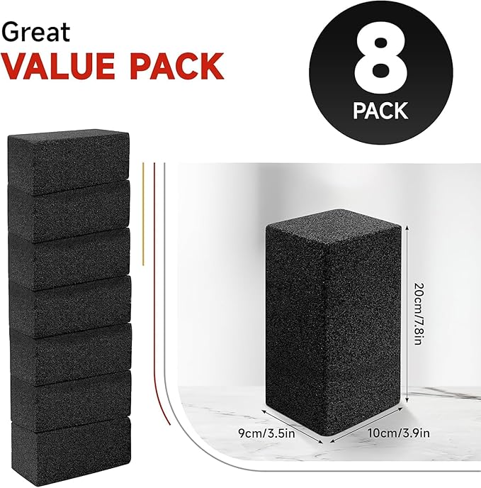 Grill Cleaning Brick 8-Pack – Non-Toxic Chemical-Free Commercial Grade Pumice Grill Cleaner Blocks for BBQ Grates Flat Top Griddle &amp Burnt Grease Removal