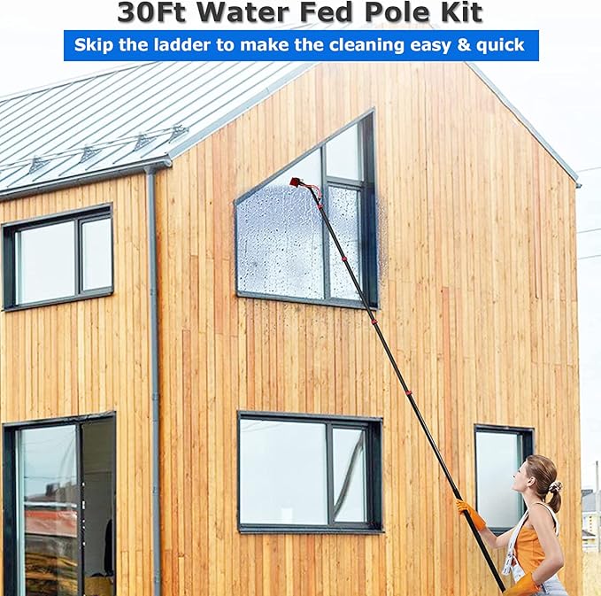 Window Cleaning Tool Kit Window Cleaning Pole Rinse Bar Brush Window Washer Combo Window Washing Equipment for Car Indoor Outdoor High Windows30Cmbrush-26Ft/8M/55Cmbrush/26Ft/8M
