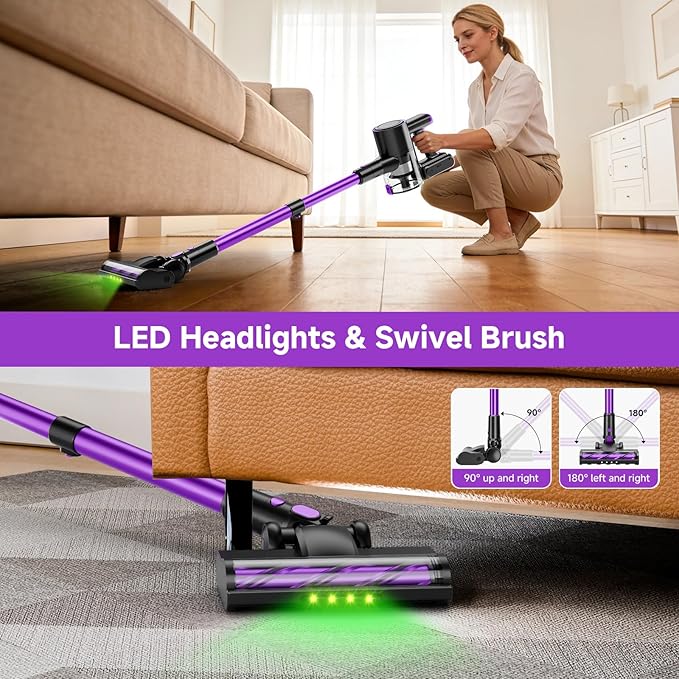Cordless Vacuum Cleaner40Kpa Powerful Vacuum Cleaners for Home Vacuums with LED Display Anti-Tangle 8 in 1 Lightweight Vacuum for Hard Floors Pet Hair(Purple)