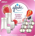 Glade PlugIns Refills Air Freshener Starter Kit Scented and Essential Oils for Home and Bathroom Bubbly Berry Splash 4.02 Fl Oz 2 Warmers + 6 Refills