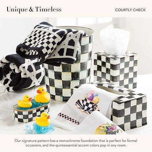 MACKENZIE-CHILDS Waste Bin Decorative Bedroom Trash Can or Bathroom Trash Can Black-and-White Courtly Check