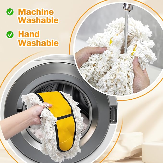 NEWE 24” Commercial Dust Mop Large Dry Dust Push Broom Indoor Wide Floor Duster for Laminate Hardwood Tile Marble (Yellow)