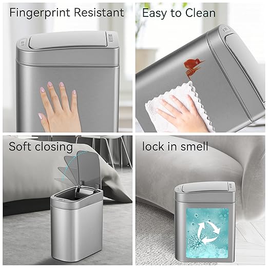 Ninestars Automatic Motion Sensor Bathroom Trash Can 1.8 Gallon Smart Opening Garbage Bin for Bathroom Bedroom Kitchen Office
