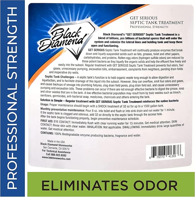 Black Diamond Stoneworks GET SERIOUS Grease Trap Treatment. Commercial Enzyme Drain Opener Odor Control Enzyme for Grease Trap Cleaner and Maintenance. Eliminates Build-Up Odor and drain grease.