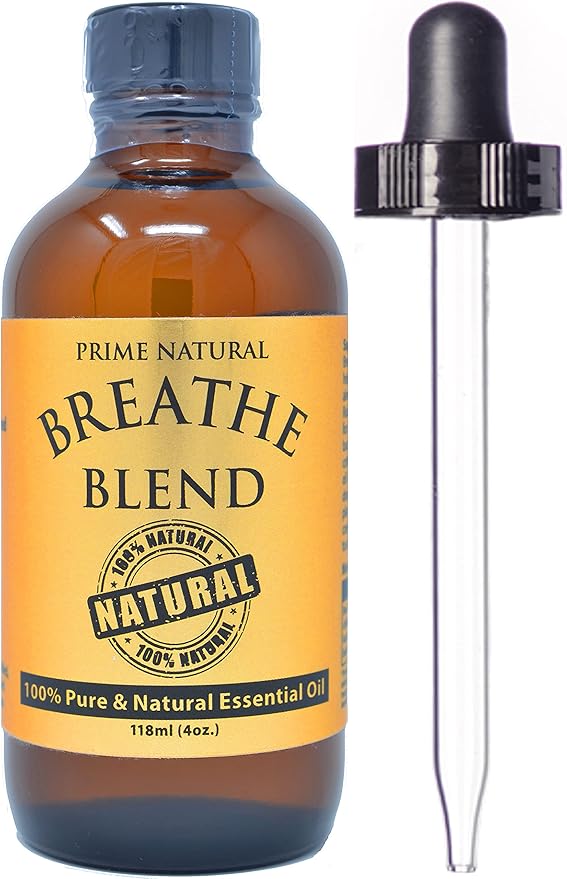 Prime Natural Breathe Essential Oil Blend 4oz - Pure Undiluted Therapeutic Grade for Aromatherapy Scents &amp Diffuser - Sinus Relief Allergy Congestion Cold Cough Headache