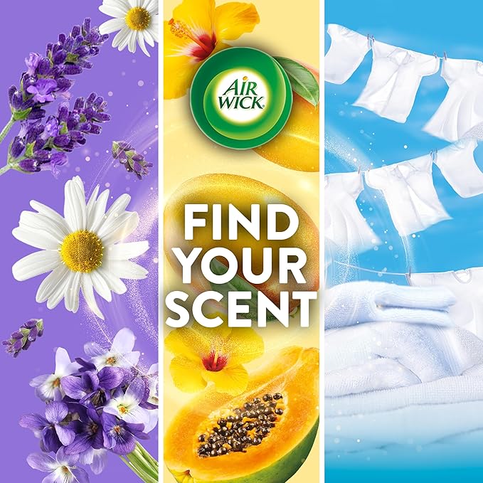 Air Wick Plug in Scented Oil Starter Kit 2 Warmers + 6 Refills Fresh Linen Same Familiar Smell of Fresh Laundry Eco Friendly Essential Oils Air Freshener