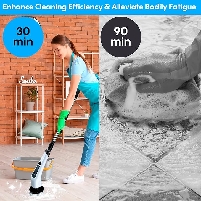 Generic Befrima Electric Spin Scrubber 7 in 1 - Waterproof Electric Cleaning Brush Cordless Shower Scrubber with Adjustable Handle Electric Spin Scrubber 360° and Dual Speed for Cleaning Bathroom