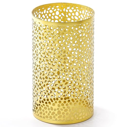 Metal Gold Trash Can Modern Gold Garbage Can for Office Cylindrical Metal Waste Basket for Bathroom Bedroom 7 D x 12 H