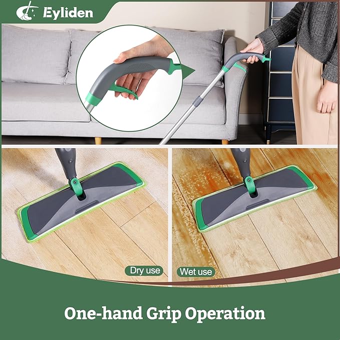 Eyliden Spray Mop with Cleaner Solution 40ml Bio-Enzyme Floor Cleaner Concentrate - pH Neutral 2 Microfiber Pads Long-Lasting Freshness Effective All-in-One Wet Mops Safe for All Floor Cleaing