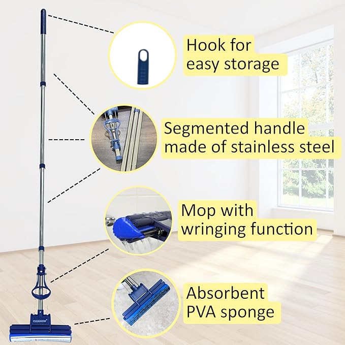 OneTouch GO! Floor Cleaner Floor Mops Sponge Mops Mop with Wringing Function (Cleanow OneTouch GO! Mop + 2 Refills)