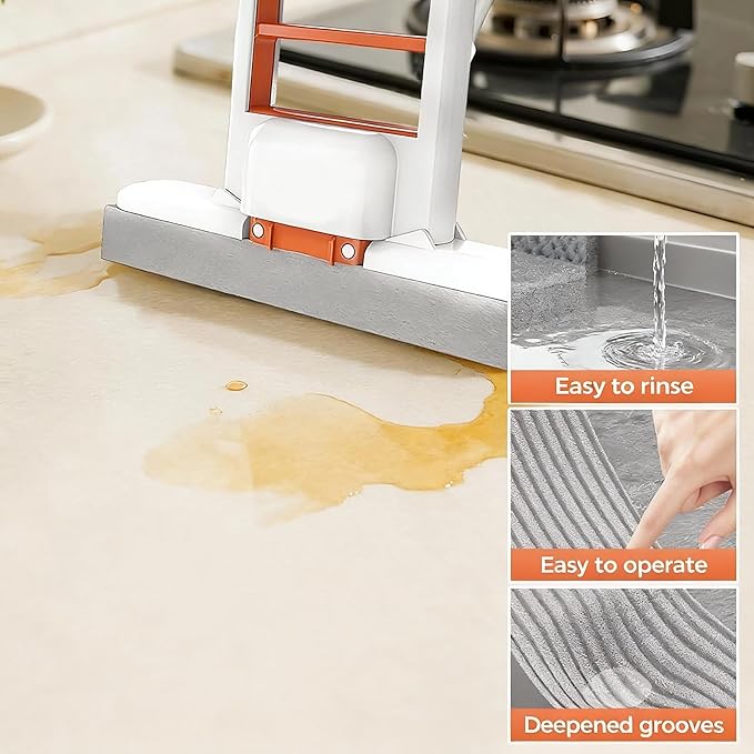 Gray Mini Foldable Desktop Mop for Small Spaces Wet and Dry Portable Cleaning Sponge Mop Self-Squeezing Sponge Mop with Replaceable Head for Kitchen Bathroom Car Desk