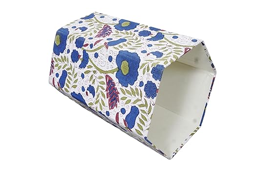 Handmade Cotton Paper Waste Basket Stylish Trash Can for Home or Office (1 Green Bule FLOWAR)