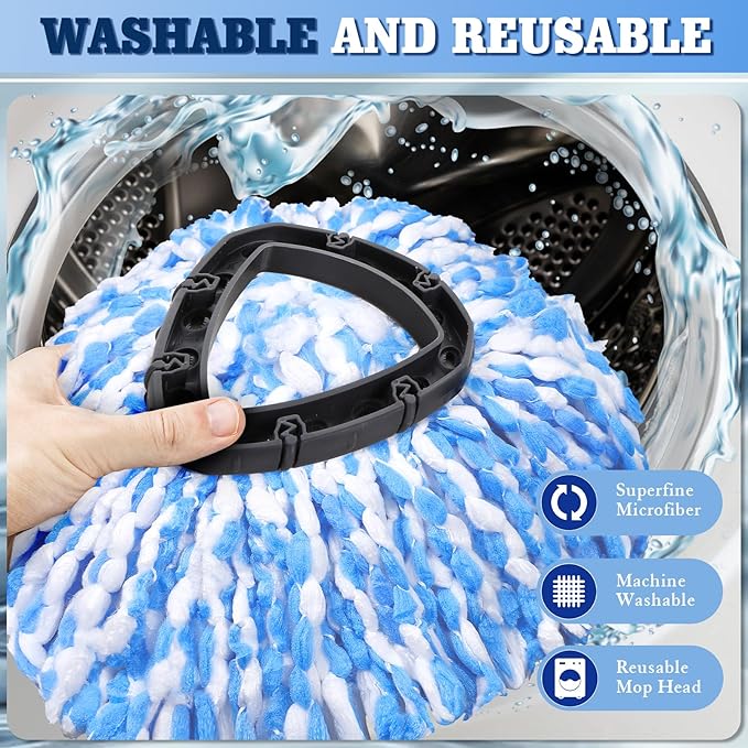 4 Packs Spin Mop Replacement Heads Compatible with Oceda RinseClean 2-Tank System 4-Section Rotatable 30-58 Mop HandleMop Scrub Brush and Base Combo SetMop Refills Easy to Replace and Cleaning